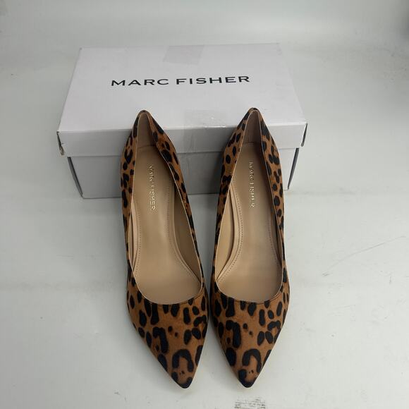 NEW Marc Fisher Viviene Dark Brown Leopard Heels Size 7.5 Pointy Block Heel Pump - Picture 11 of 13